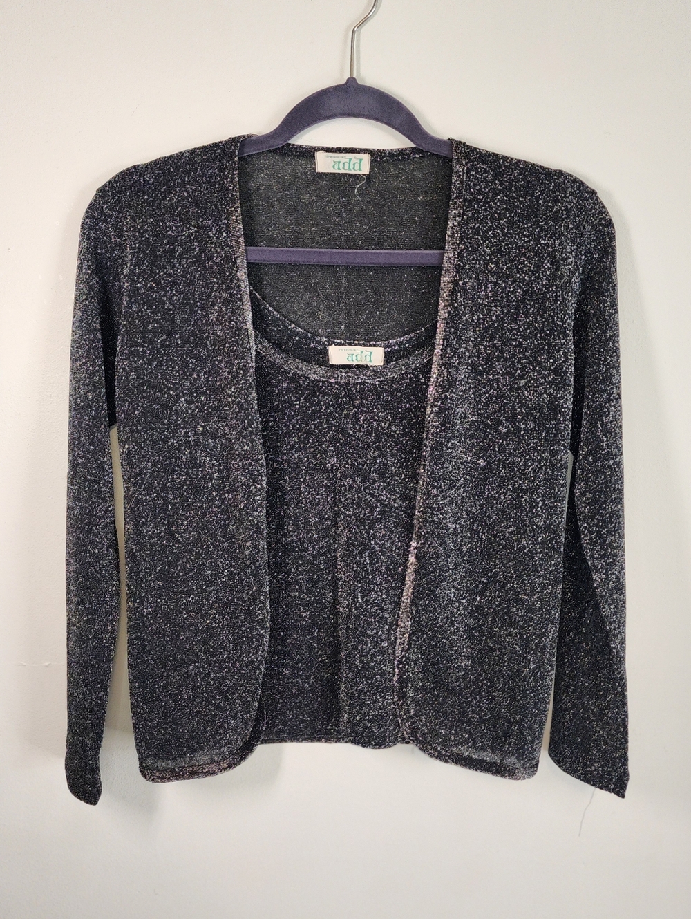 Vintage Y2K Metalic Sparkle Sweater Cami Set Black Party Wear Size Small Tank